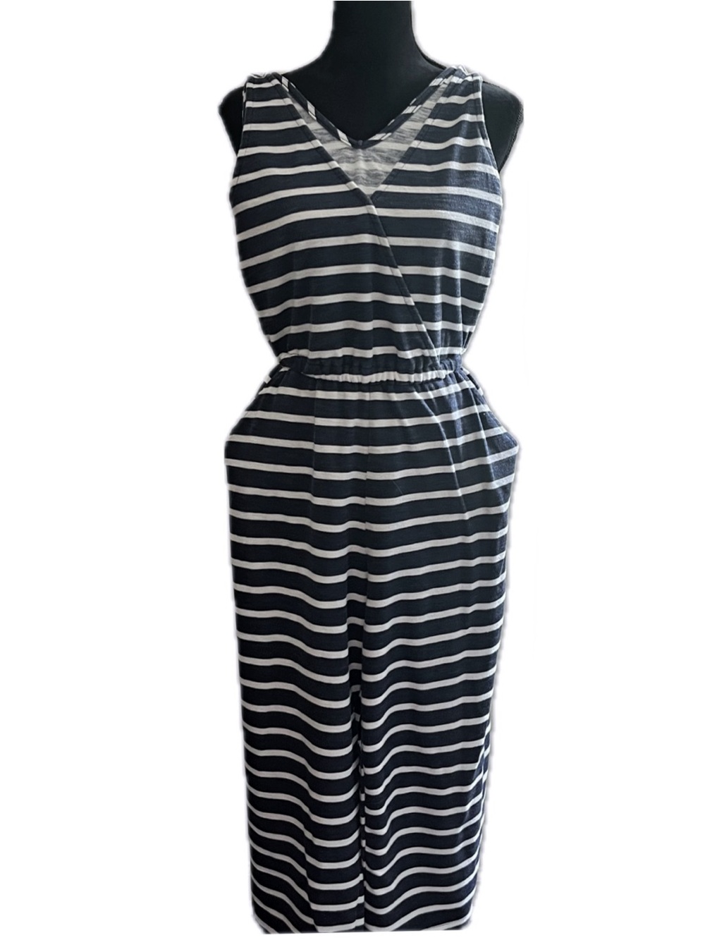 OLD NAVY Navy & White Striped Sleeveless Cropped Wide Leg V-neck Jumpsuit Size S